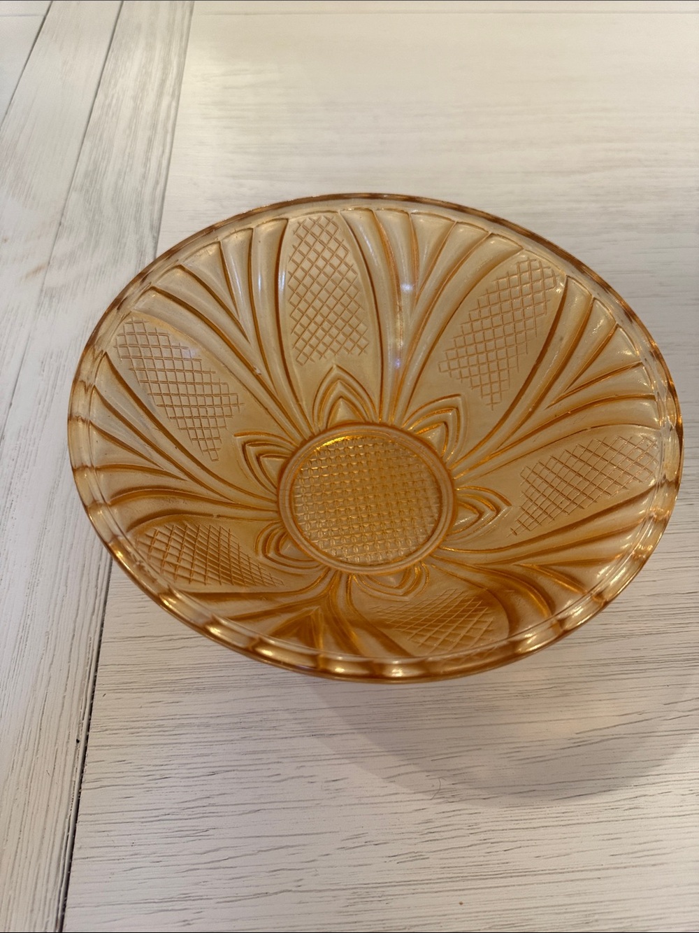 Amber Pressed Glass Floral Salad Bowl